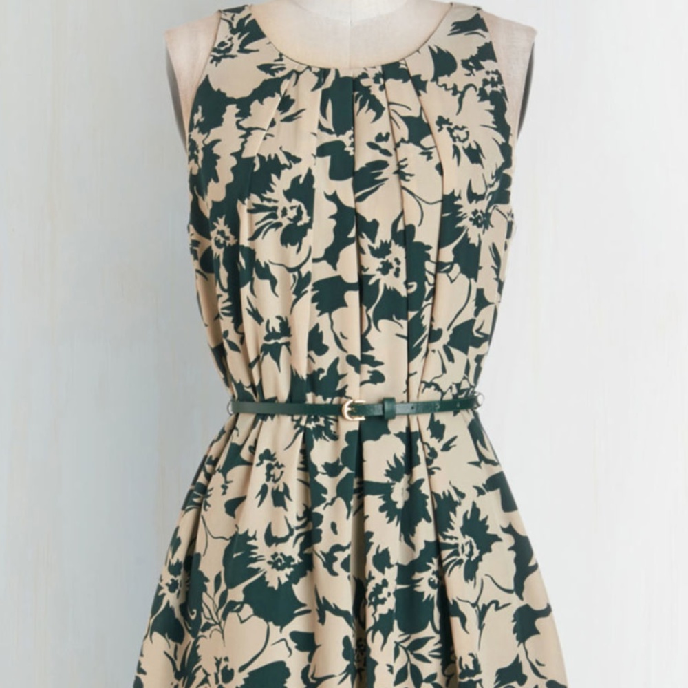 Green and Cream Floral Dress